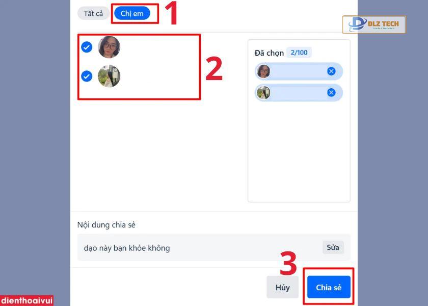 chọn đối tượng và gửi