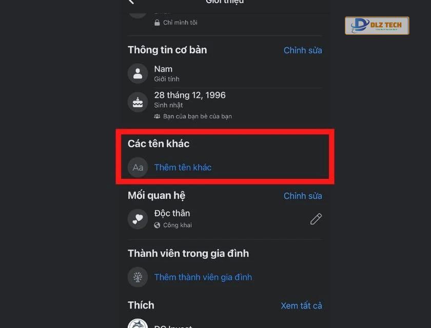 Thêm tên khác ở mục