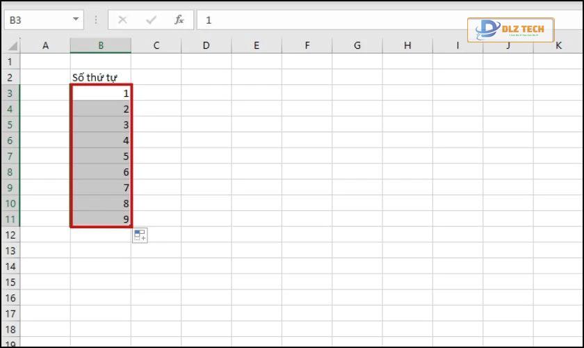 đánh số thứ tự nhanh trong excel