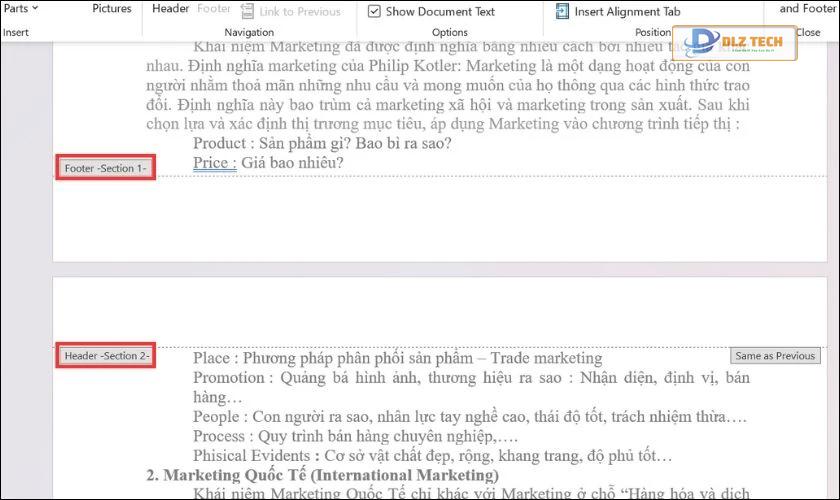 Kết quả sau khi ngắt section