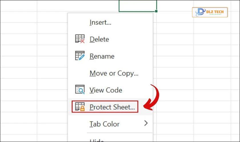 Chọn protect để khóa sheet