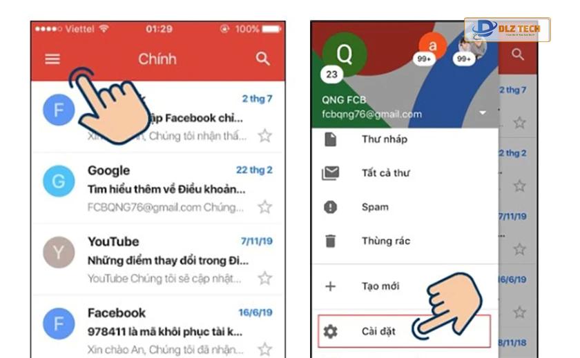 Cách thay đổi tên gmail trên điện thoại qua ứng dụng Gmail