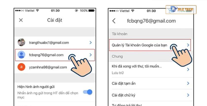 Cách thay đổi tên tài khoản gmail trên điện thoại qua ứng dụng Gmail