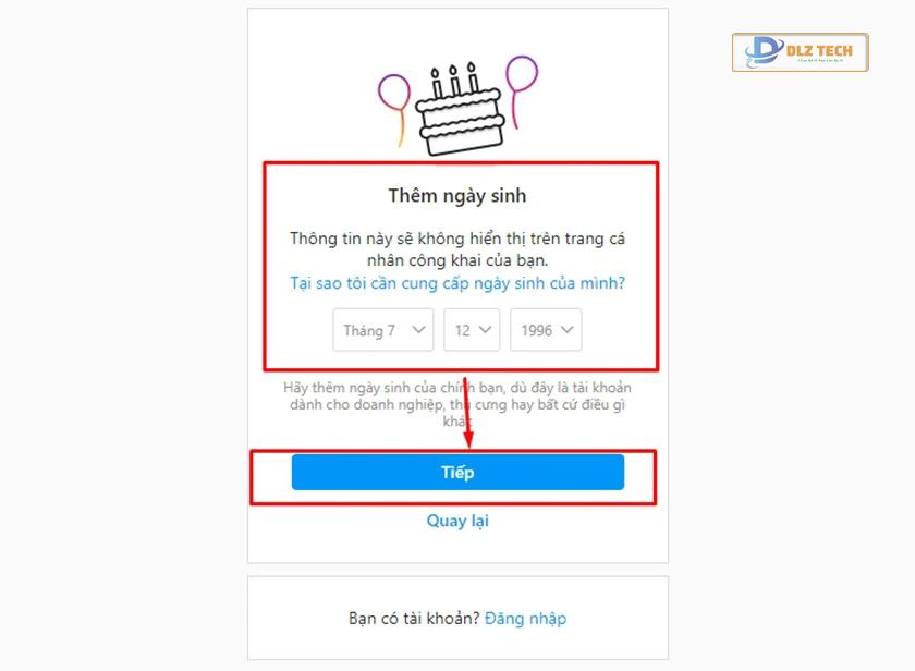 Đăng ký thông qua website Instagram