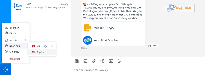 Thay đổi ngôn ngữ Zalo