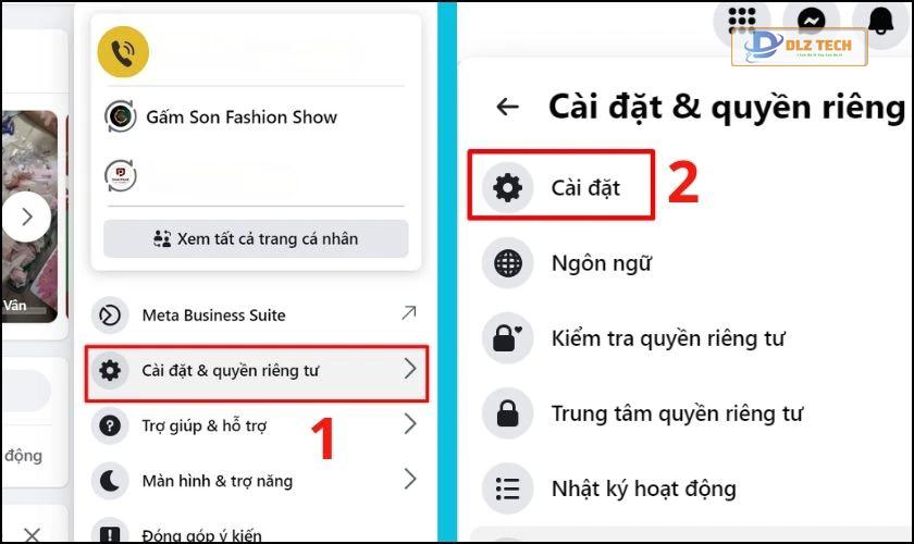 Chọn Cài đặt & quyền riêng tư, tiếp tục chọn mục Cài đặt