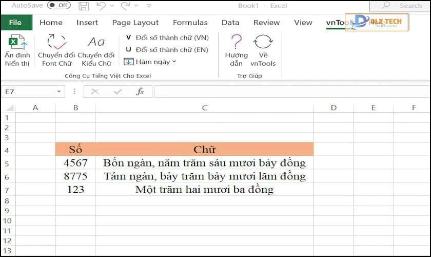 Kết quả chuyển đổi từ số thành chữ