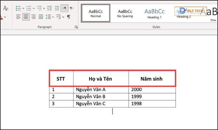 Kết quả sau khi thực hiện thao tác trong Word