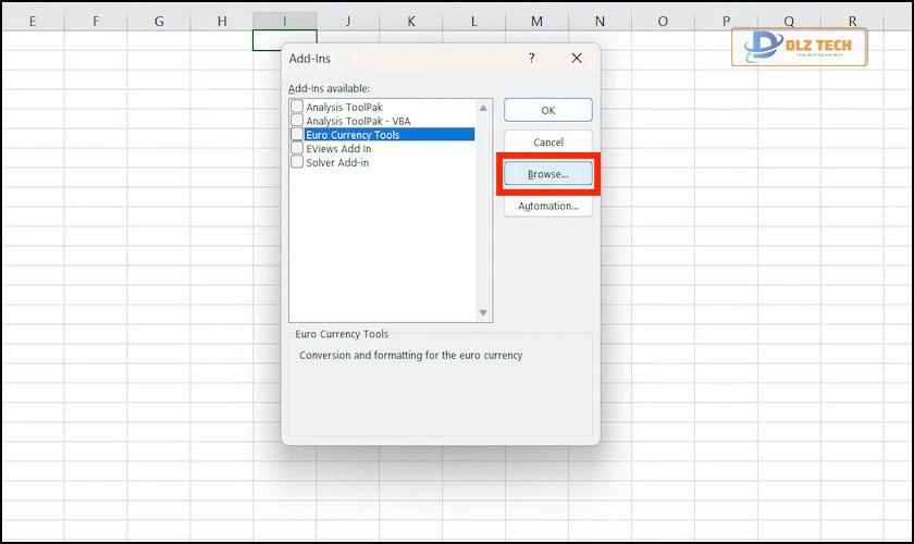 Chọn Browse trong cửa sổ Add-Ins