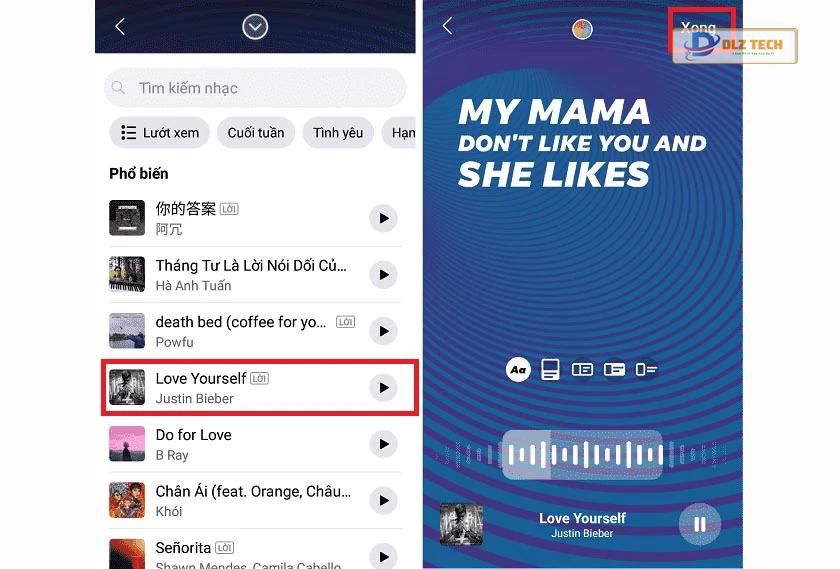cách chèn lời bài hát vào Story Facebook