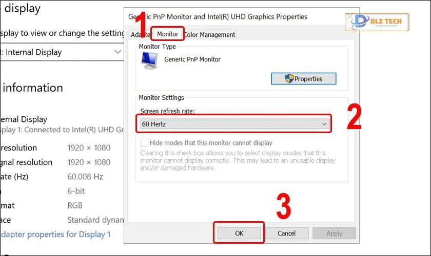 Chọn Tần số quét phù hợp từ menu drop-down