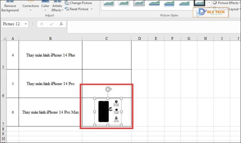 Kéo thả ảnh vào vị trí tương ứng trong Excel