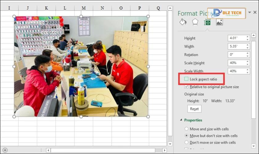 Lỗi chèn ảnh vào Excel không chỉnh được kích thước