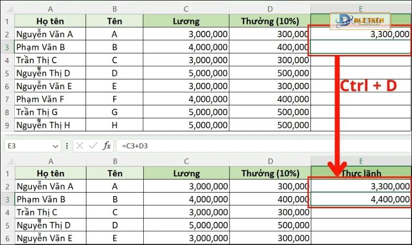 Cách copy công thức đến ô bên dưới