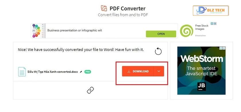 Tải file Word về từ Smallpdf
