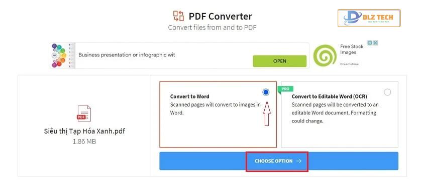 Chọn Convert to Word trong Smallpdf