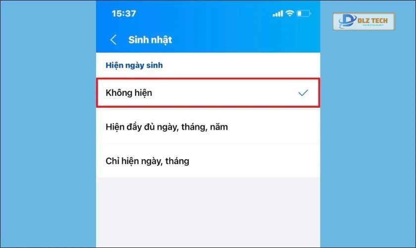 Nhấn chọn vào mục Không hiện