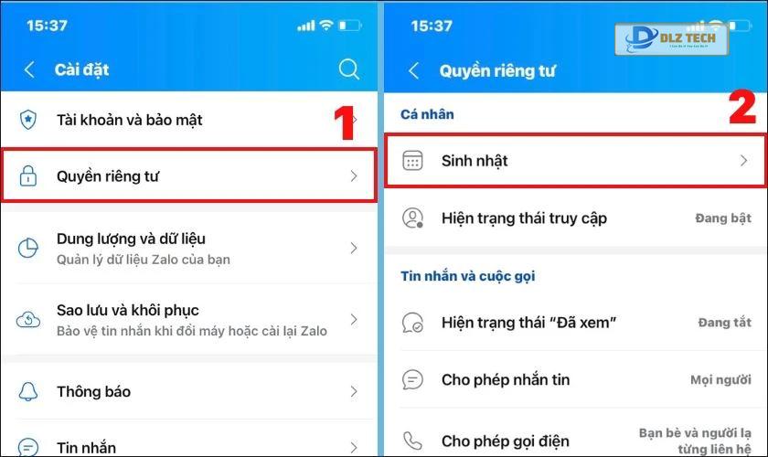 Các thao tác thực hiện cách bật lại ẩn ngày sinh trên Zalo