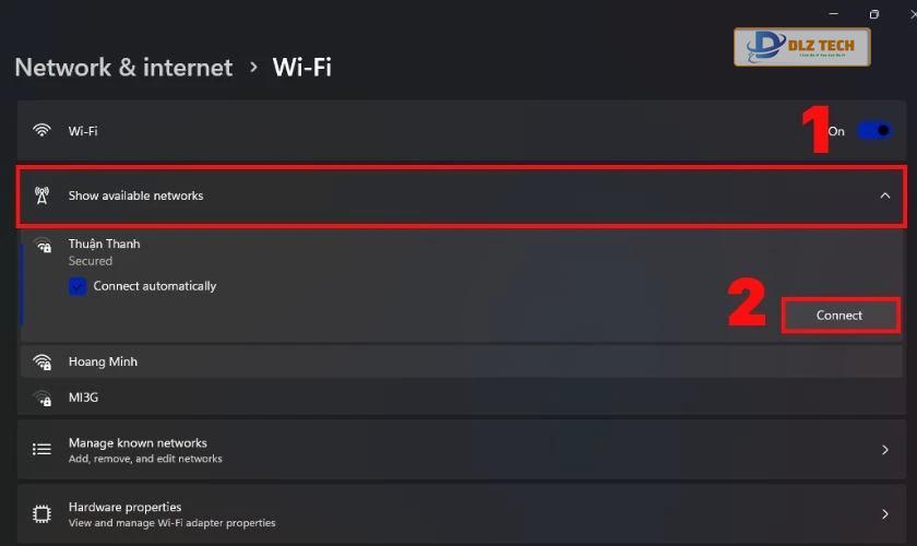 Thao tác thực hiện cách bật WiFi trên laptop bằng Setting