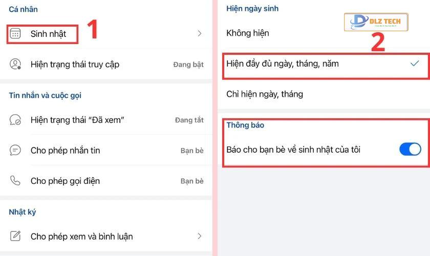 Chọn mục Sinh nhật và bật lại thông báo