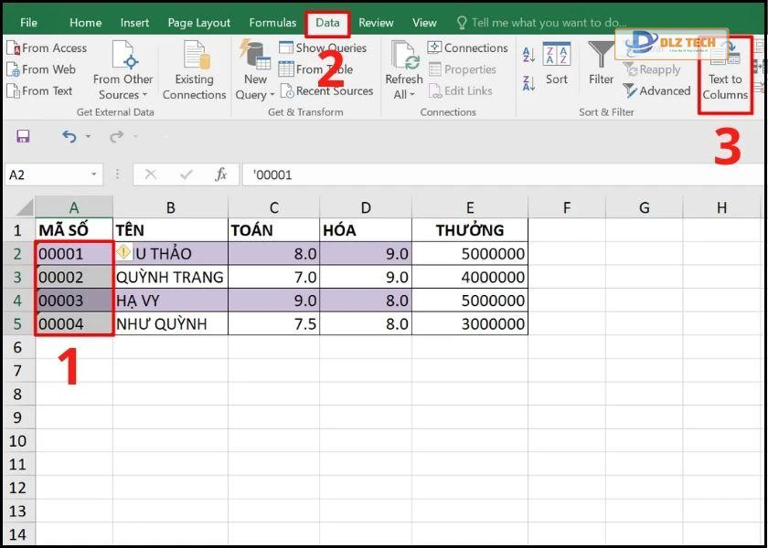 tiếp tục chọn text to columns
