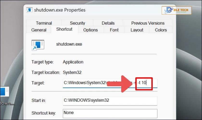 Thay đổi Shortcut vừa tạo