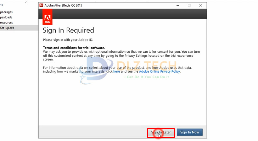 Tiến hành chọn Sign in later.