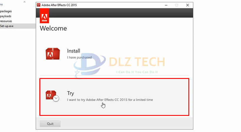 Tiến hành chọn Try để tiếp tục cài After Effects 2015.