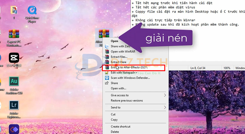 Giải nén file cài After Effects 2021 sau khi đã tải về.